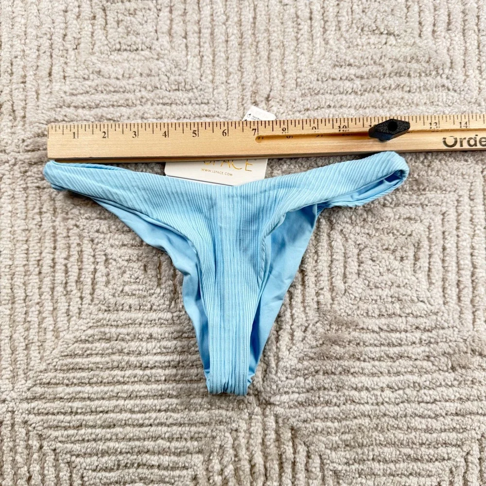 L*Space Cabana Bitsy Bikini Bottoms Women's XS Blue Ribbed High Leg Swim NWT